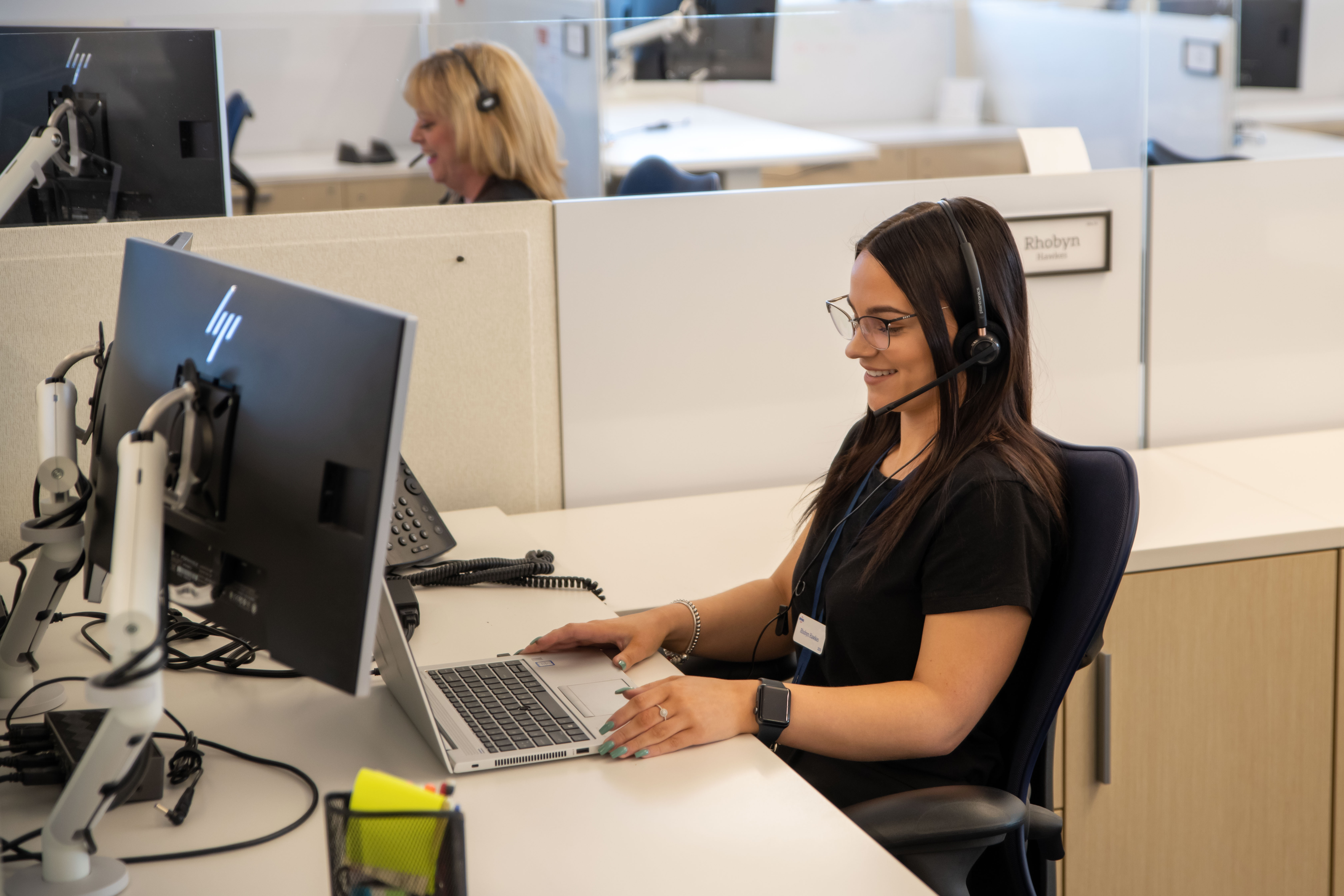 A woman working at her desk